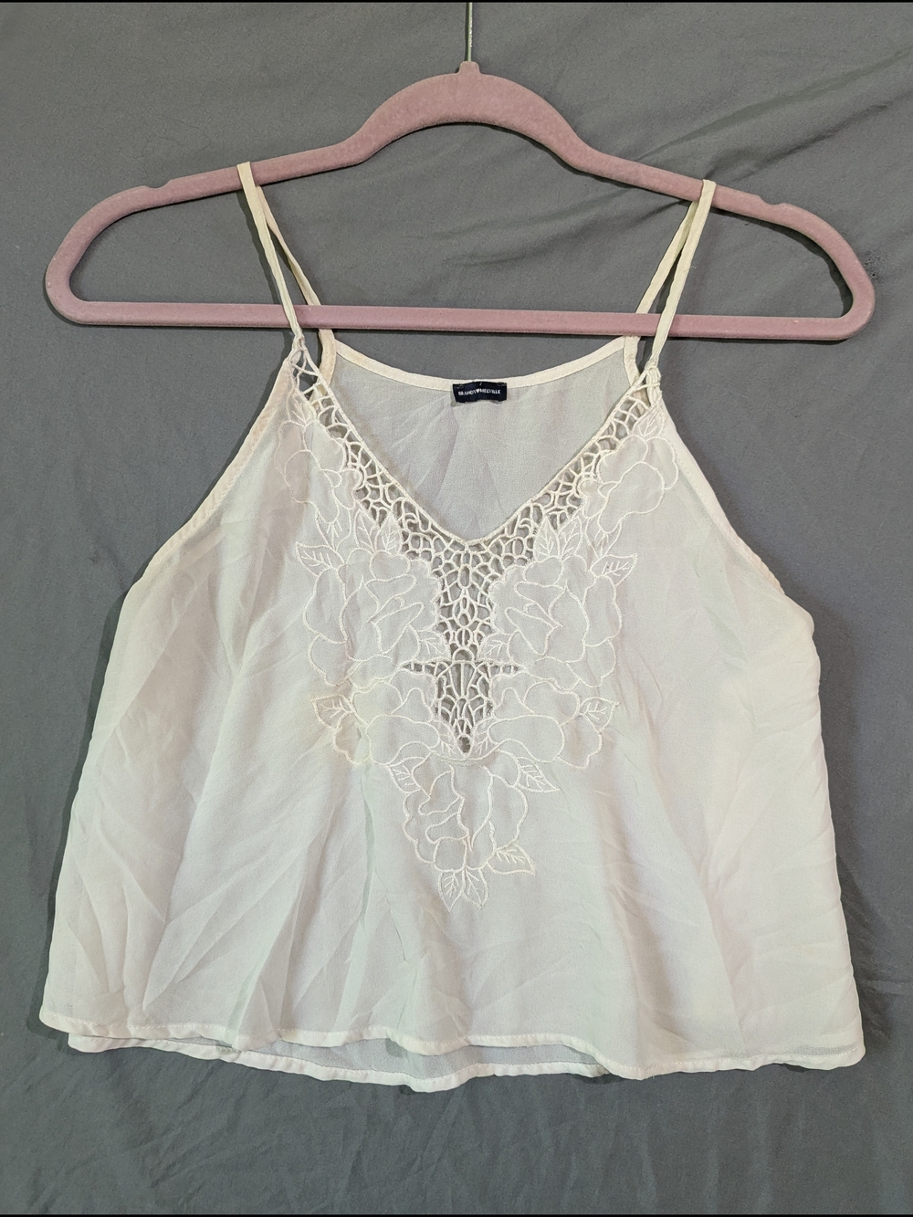 Brandy Melville Cream Lace-Embroidered V-Neck Cami Top